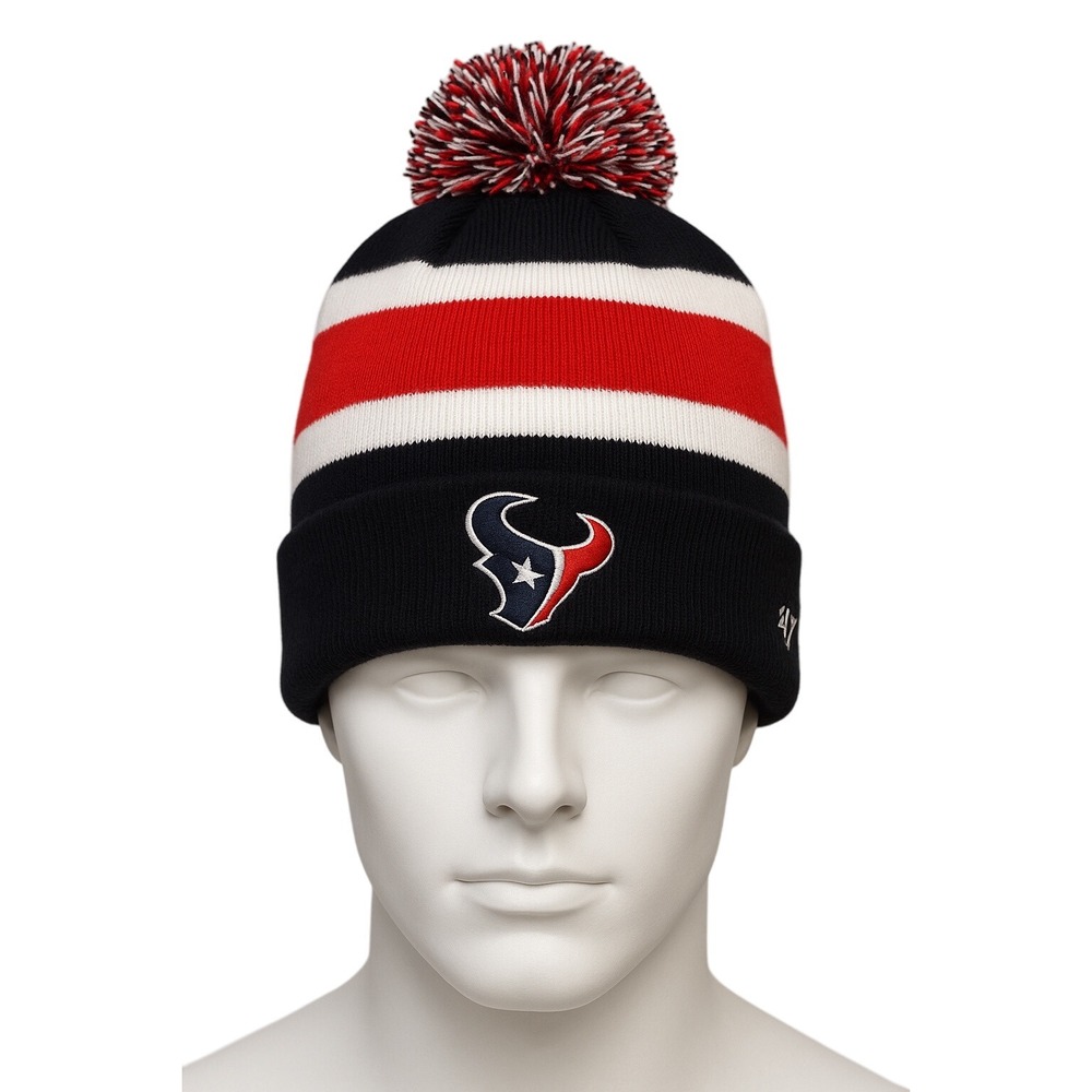 Houston Texans '47 Brand Knit Pom Beanie NWT NFL Black Red White Winter Hat